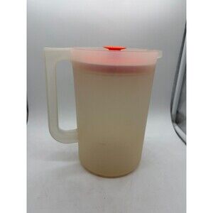 Vintage Tupperware Clear Pitcher w Orange Push Button Seal Lid Beverage Containe